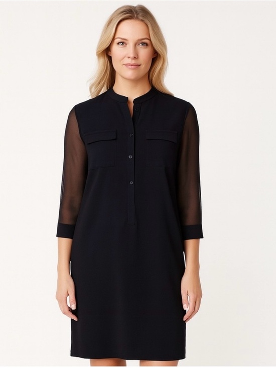 Tahari Dresses & Skirts - Tahari Black Sheer Long Sleeve Minimalist Tunic Sheath Mini Dress Size 10